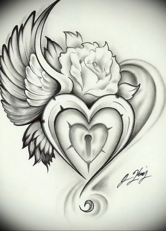 Сердце с крыльями тату эскиз