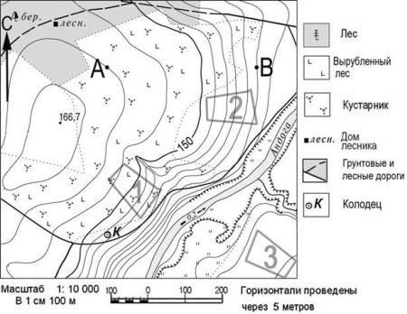 Топографическая карта рельефа местности с условными обозначениями
