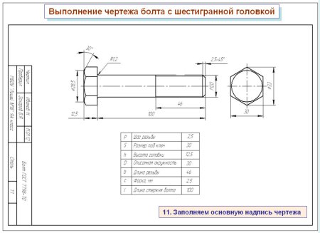 Чертеж болта с шестигранной головкой с размерами м20