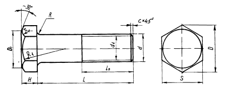 Чертёж болта с шестигранной головкой с размерами