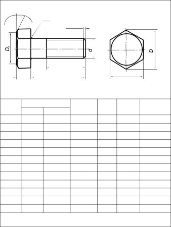 Болт с шестигранной головкой чертеж 9 класс d=20. P=2,5. S=30