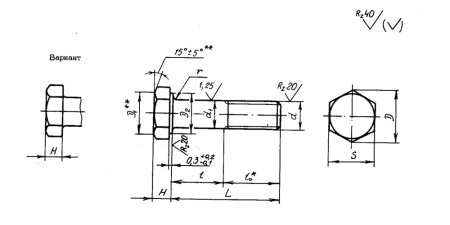 Чертеж болта с шестигранной головкой с размерами м20