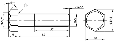 Чертеж болта м20*1,5