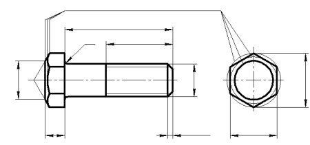Чертёж болта и гайки с резьбой и размерами