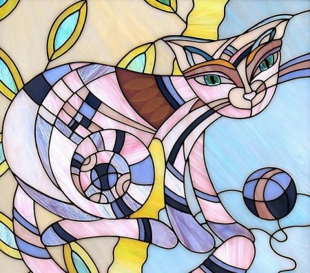 Витраж Тиффани кот