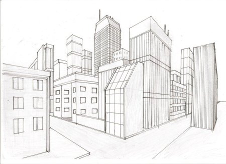 Современный город карандашом