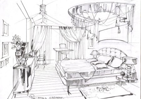 Эскиз интерьера спальни