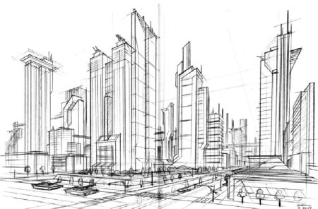 Современный город карандашом