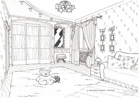 Эскиз интерьера детской комнаты