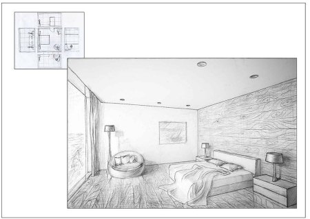 Интерьер комнаты чертеж