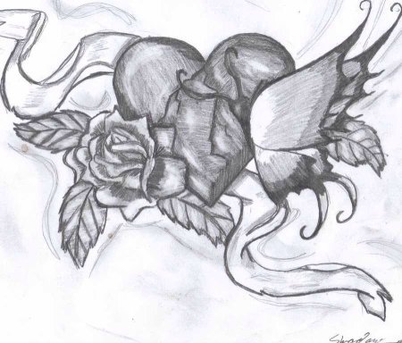 Сердце набросок карандашом