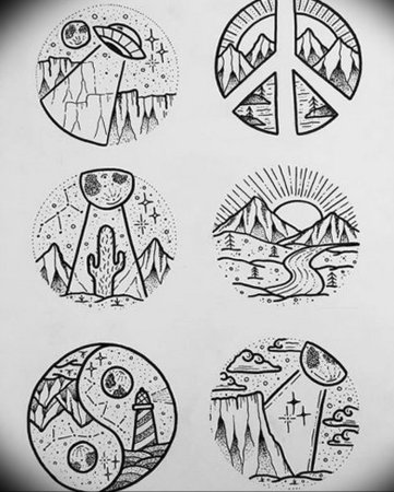 Рисунки в круге для скетчбука