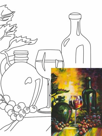 Холст на картоне с эскизом и контуром