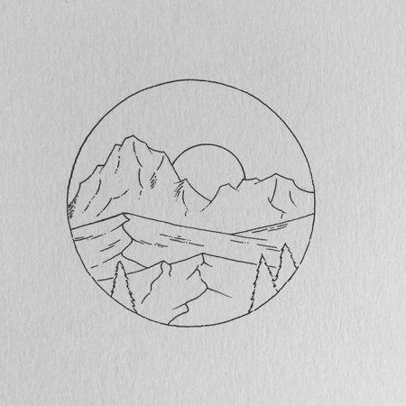 Пейзаж в круге карандашом