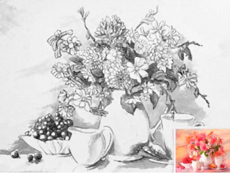 Холст на картоне с эскизом и контуром