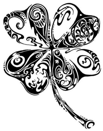 Тату Клевер четырехлистный черно белый