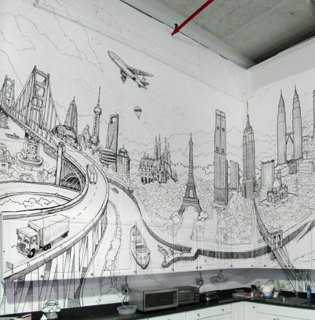 Эскиз города на стену