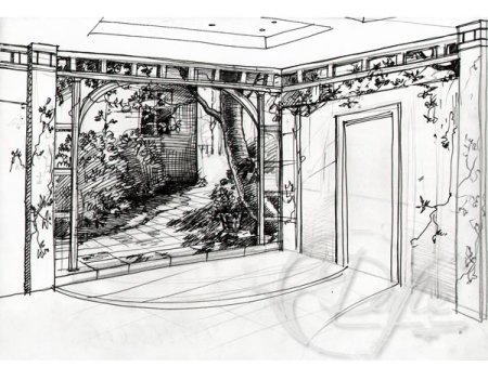 Эскиз росписи стены в интерьере