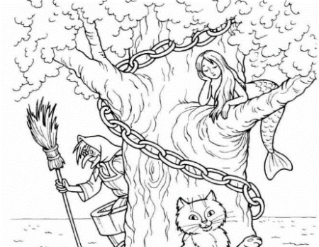 У Лукоморья дуб зеленый раскраска