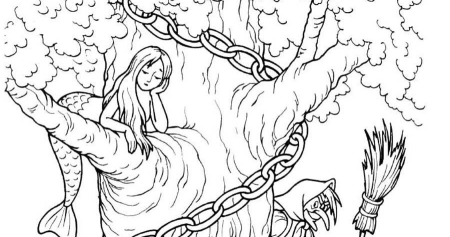 Пушкин у Лукоморья дуб зеленый раскраска