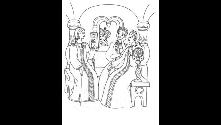 Сказка о царе Салтане раскраска три девицы под окном