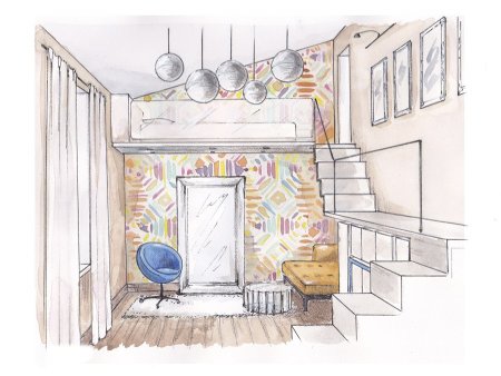 Эскиз интерьера комнаты подростка