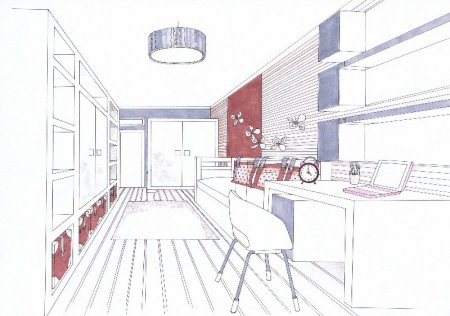 Эскиз интерьера комнаты подростка