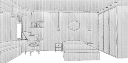 Эскиз интерьера комнаты подростка