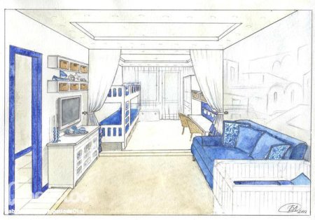 Проект комнаты для подростка карандашом
