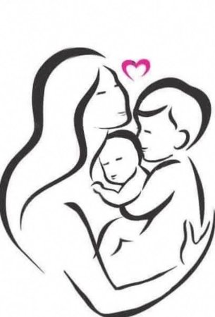 Силуэт женщины с двумя детьми