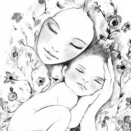 Мать и дитя рисунок карандашом