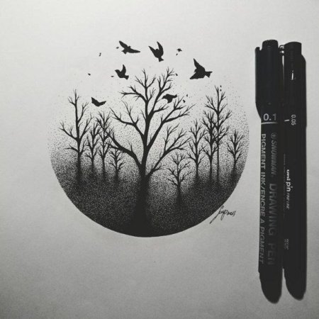 Тату блэкворк лес эскизы