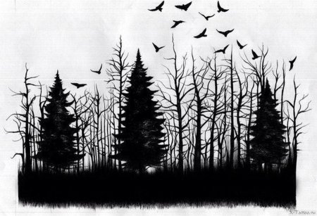 Тату блэкворк лес эскизы