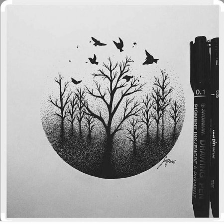 Тату эскизы блек ворк лес