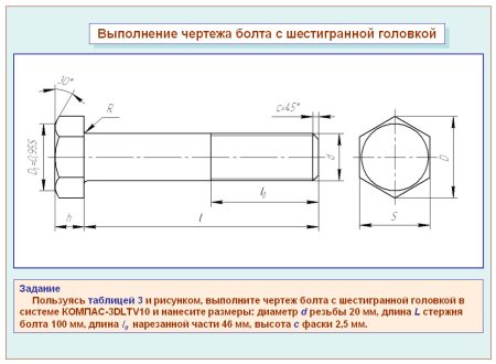 Болт с шестигранной головкой чертеж 9 класс d=20. P=2,5. S=30