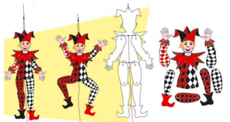 Игрушка дергунчик клоун из картона