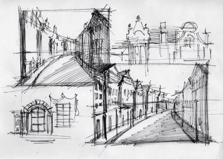Зарисовки архитектурных сооружений в перспективе
