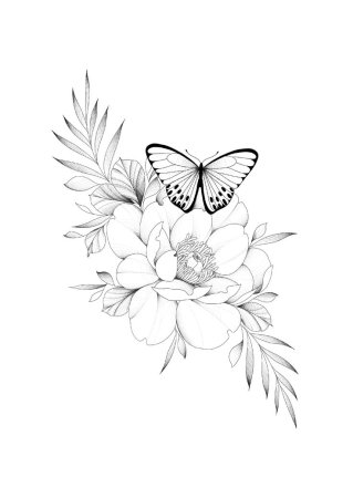 Бабочка на цветке эскиз