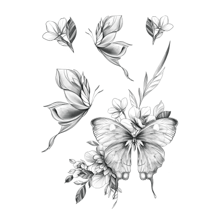 Эскизы бабочек и цветов
