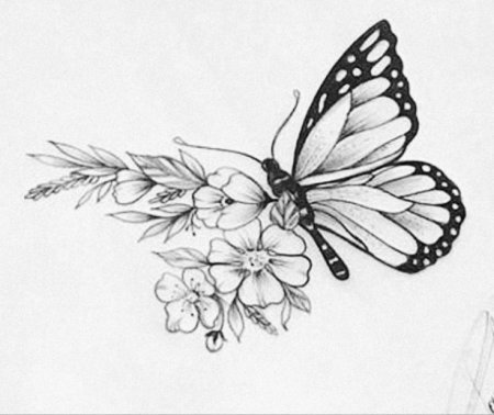 Эскиз тату бабочка на цветке