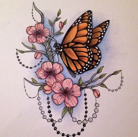 Тату бабочка с цветами