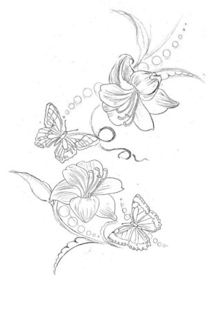 Бабочка на цветке эскиз