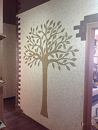 Рисунки жидкими обоями на стене для кухни