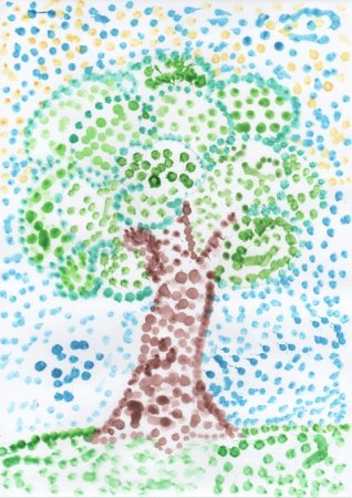 Пуантилизм дерево ватными палочками