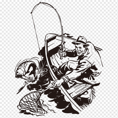 Трафарет рыбака с удочкой