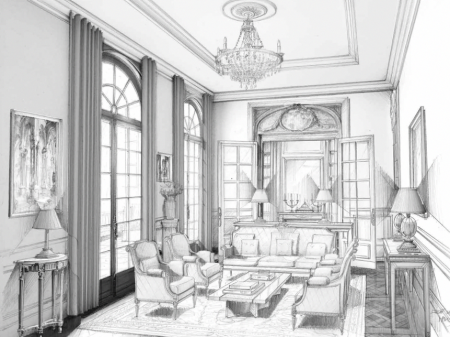 Набросок классический интерьер