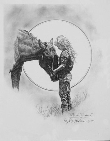 Девушка с лошадью карандашом