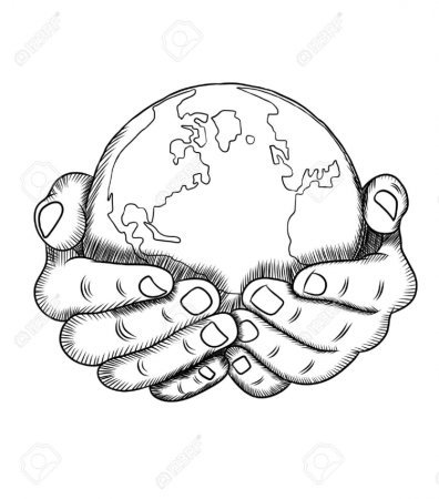 Земной шар в руках раскраска