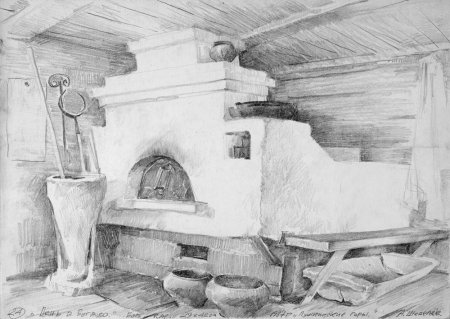 Русская печь рисунок карандашом