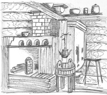 Рисунок печи в русской избе